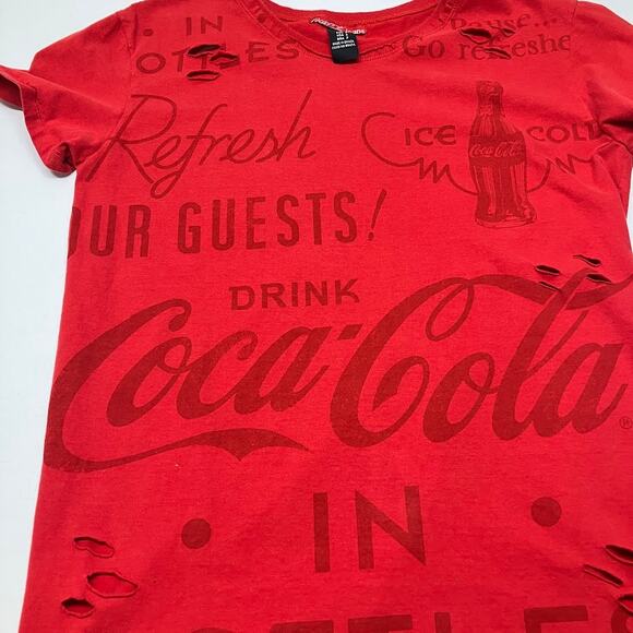 Coca Cola Jeans Y2K Cut Out Refresh Short Sleeve T Shirt Red Size S - Picture 4 of 9